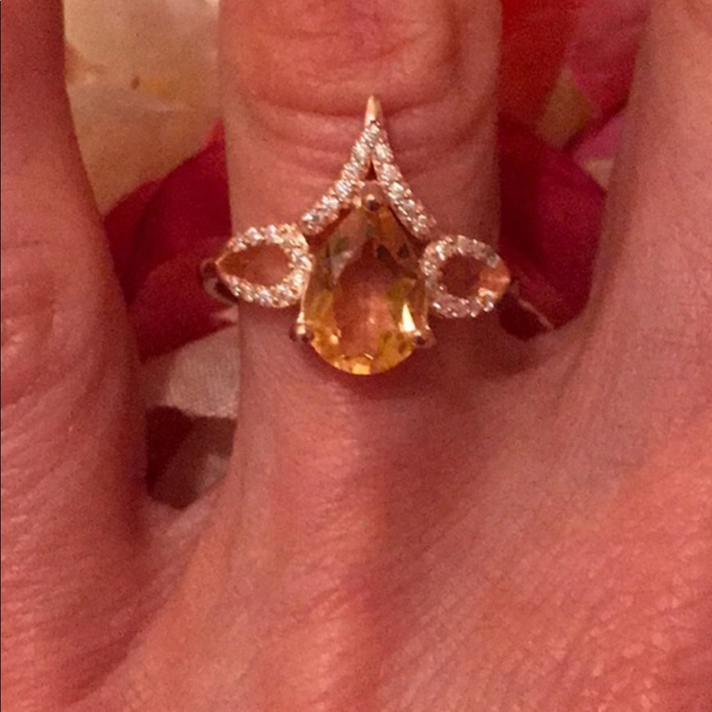 Sterling silver rose gold plated citrine ring